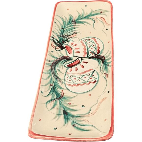 Gail Pittman Holiday Christmas Ornament Rectangular Red Green Tray Platter. - Picture 2 of 6